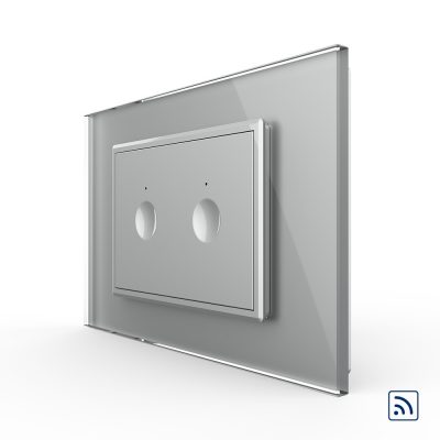 Interruttore doppio wireless con touch Livolo con cornice in vetro, standard Italiano – Nuova Serie colore griggio
