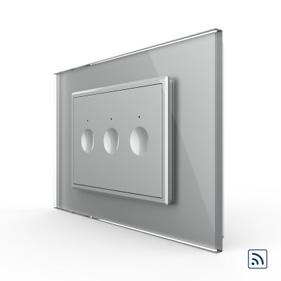 Interruttore triplo wireless con touch Livolo con cornice in vetro, standard Italiano – Nuova Serie colore griggio