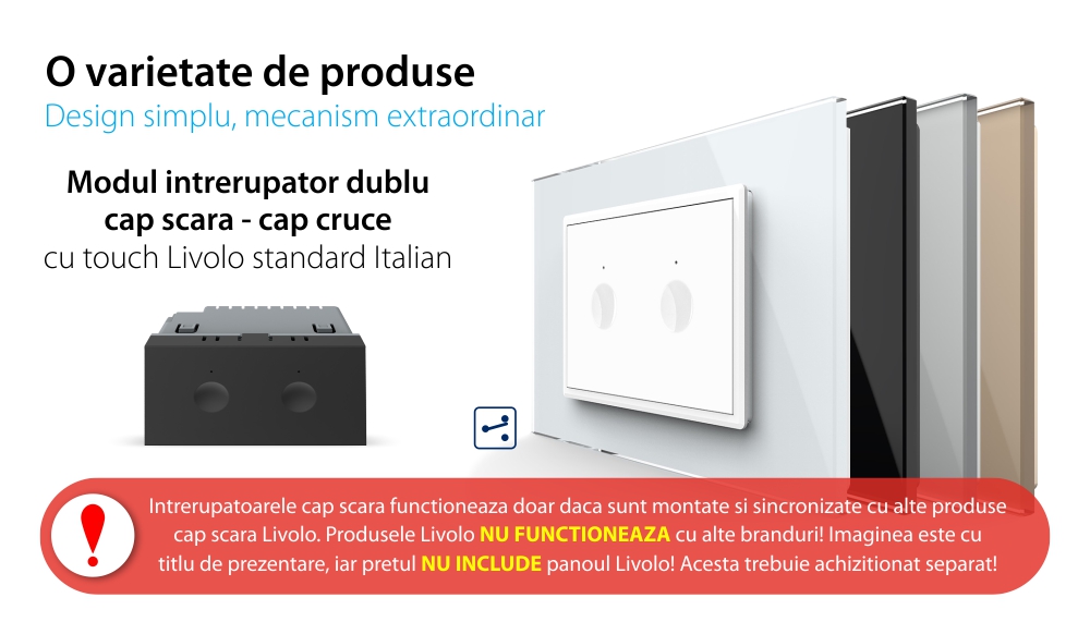 Modulo Interruttore Doppio Deviatore/Invertitore  con Touch LIVOLO, standard italiano – Nuova Serie, Bianco