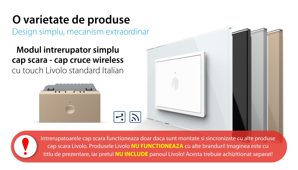 Modulo Interruttore semplice deviatore / invertitore wireless con touch Livolo, standard Italiano – Nuova Serie