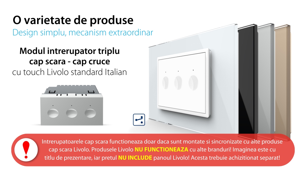 Modulo interruttore triplo deviatore / invertitore con touch Livolo, standard italiano, Nuova serie