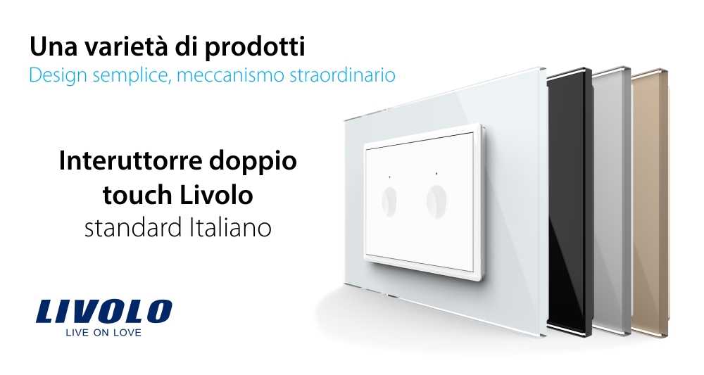 Interruttore doppio Livolo touch con cornice in vetro, standard italiano – Nuova serie