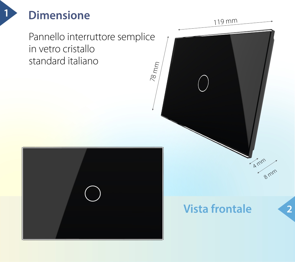 Pannello interruttore semplice touch Livolo in vetro, standard Italiano – Nuova serie