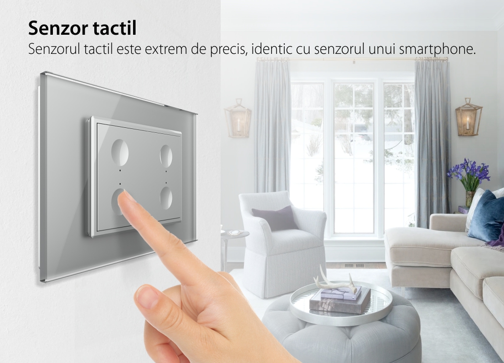 Interruttore touch quadruplo Livolo con cornice in vetro, standard italiano – Nuova serie