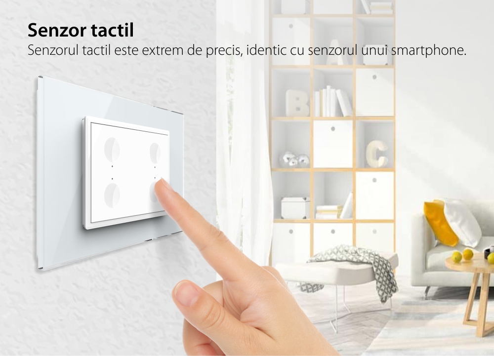 Interruttore quadruplo deviatore / invertitore wireless con touch Livolo con cornice in vetro, standard italiano – Nuova serie