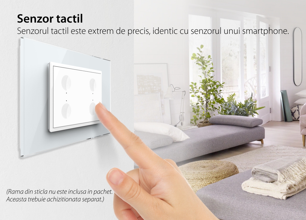 Modulo Interruttore quadruplo deviatore / invertitore wireless con touch Livolo con cornice in vetro, standard italiano – Nuova serie