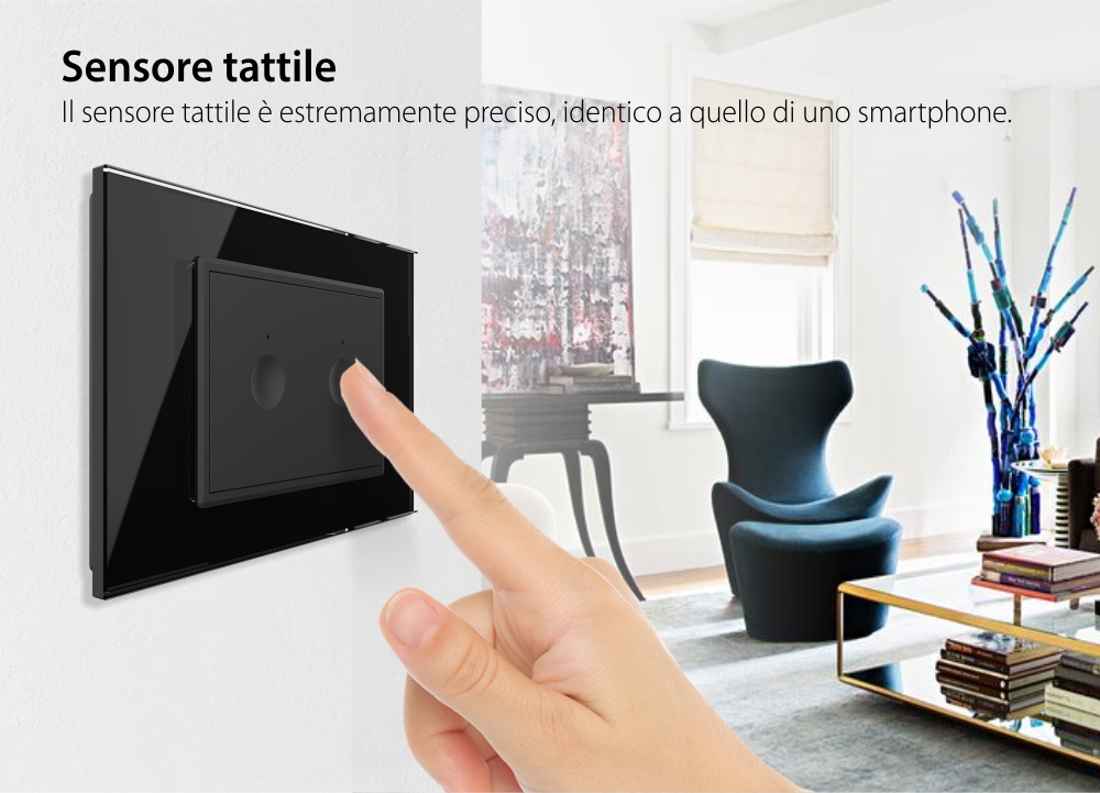 Interruttore doppio wireless con touch Livolo con cornice in vetro, standard Italiano – Nuova Serie