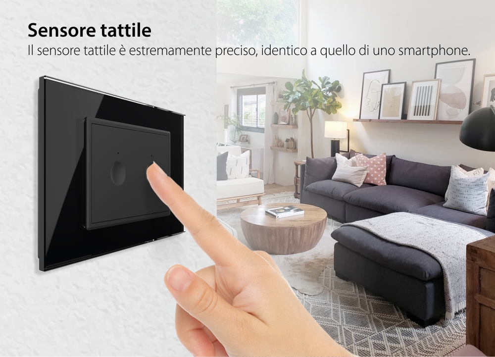 Doppio deviatore / invertitore wireless con touch Livolo con cornice in vetro, standard italiano – Nuova serie