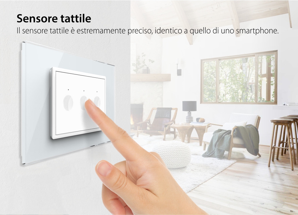 Interruttore triplo Livolo touch con cornice in vetro, standard italiano – Nuova serie