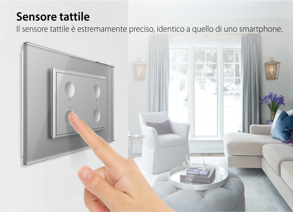 Interruttore touch quadruplo Livolo con cornice in vetro, standard italiano – Nuova serie