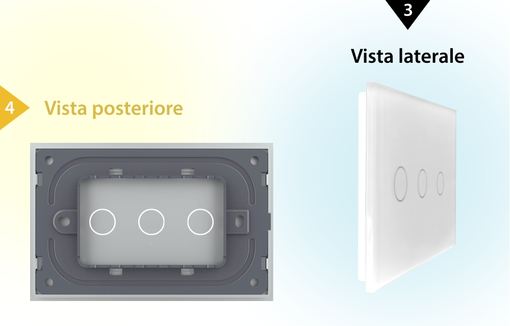 Pannello Interruttore triplo touch Livolo in vetro, standard italiano – Nuova serie