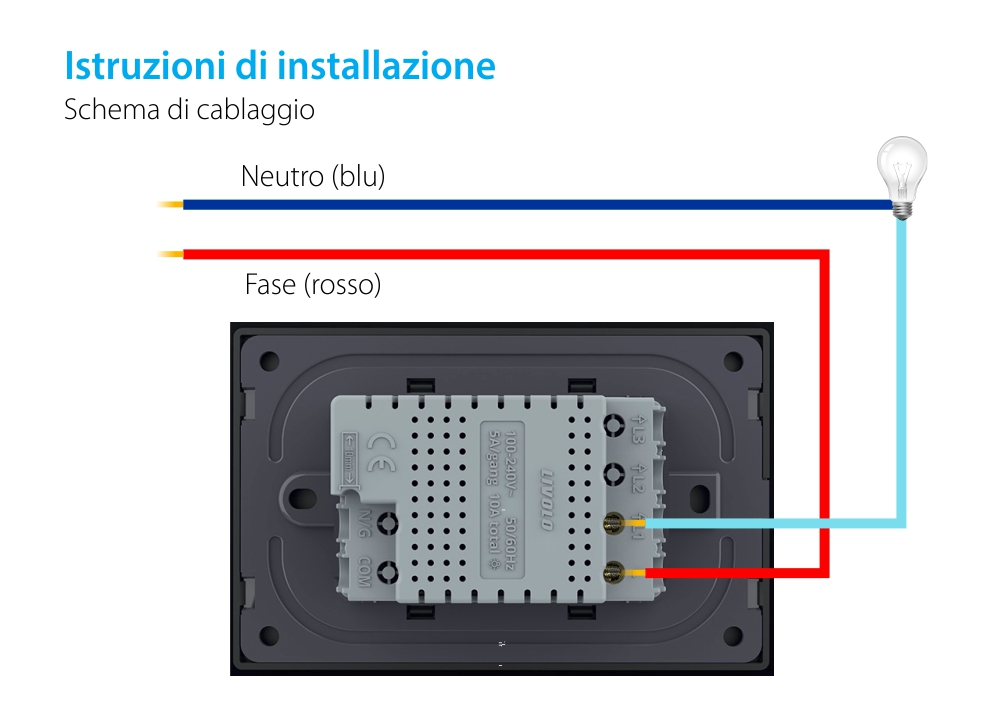 Modulo interruttore semplice touch Livolo standard italiano, nuova serie