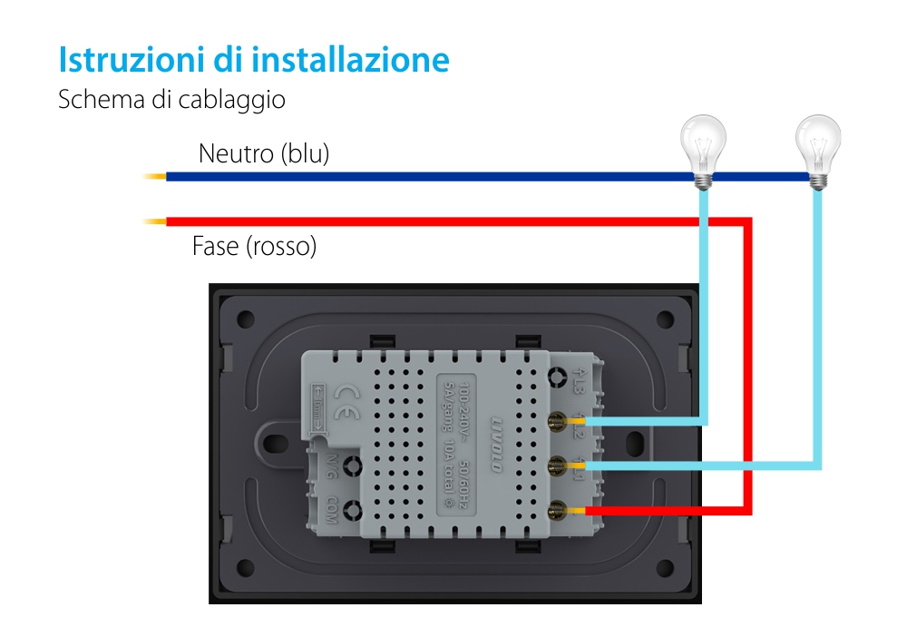 Modulo interruttore doppio touch Livolo standard italiano, nuova serie