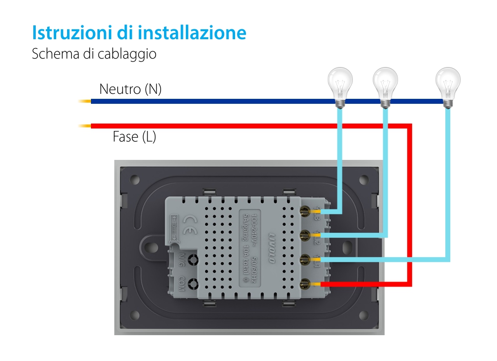 Modulo Interruttore triplo wireless con touch Livolo, standard Italiano – Nuova Serie