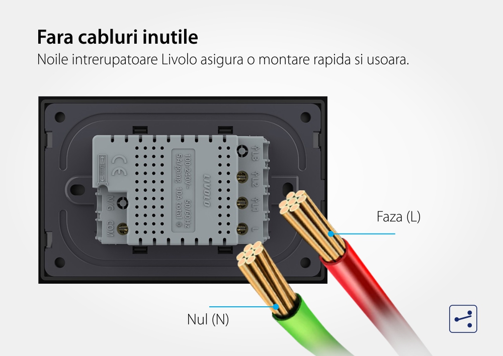 Interruttore doppio deviatore / invertitore touch Livolo con cornice in vetro, standard italiano – Nuova serie
