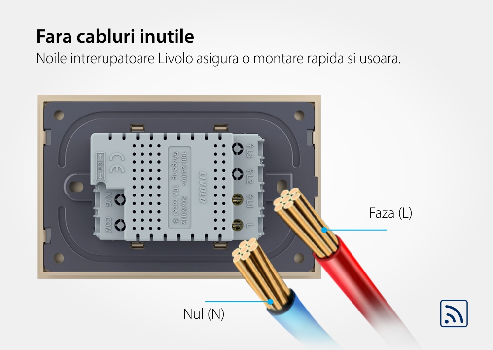 Interruttore semplice wireless con touch Livolo con cornice in vetro, standard Italiano – Nuova Serie