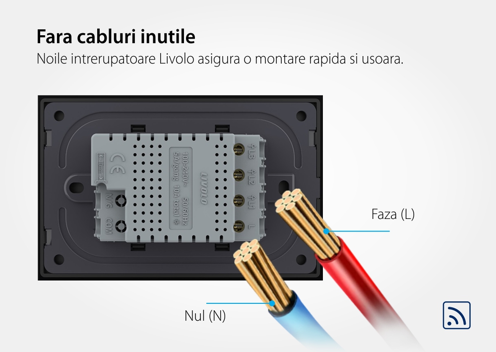Interruttore triplo wireless con touch Livolo con cornice in vetro, standard Italiano – Nuova Serie