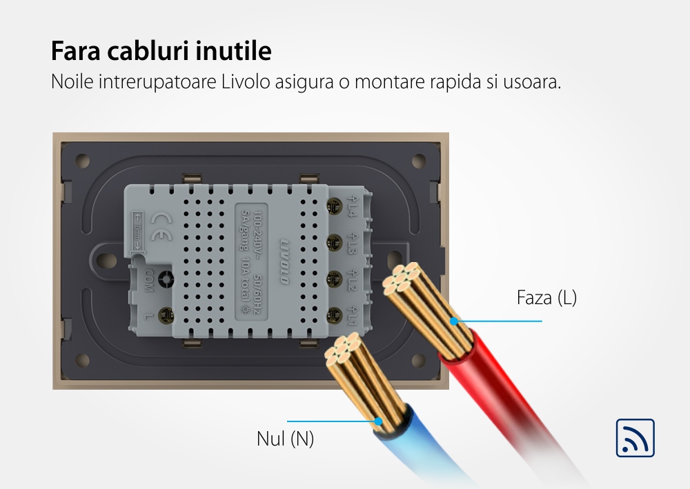 Interruttore quadruplo wireless con touch Livolo con cornice in vetro, standard Italiano – Nuova Serie