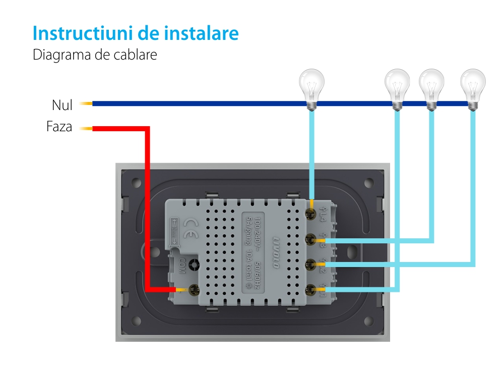 Modulo Interruttore Quadruplo Wireless con Touch LIVOLO, Standard Italiano – Nuova Serie