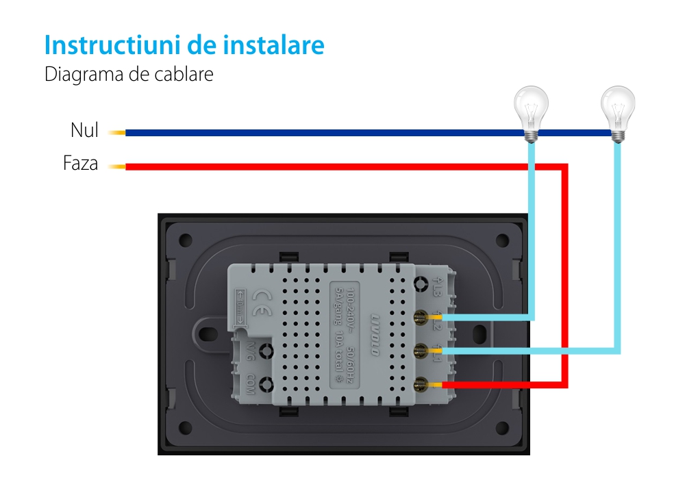 Modulo Interruttore doppio wireless con touch Livolo, standard Italiano – Nuova Serie