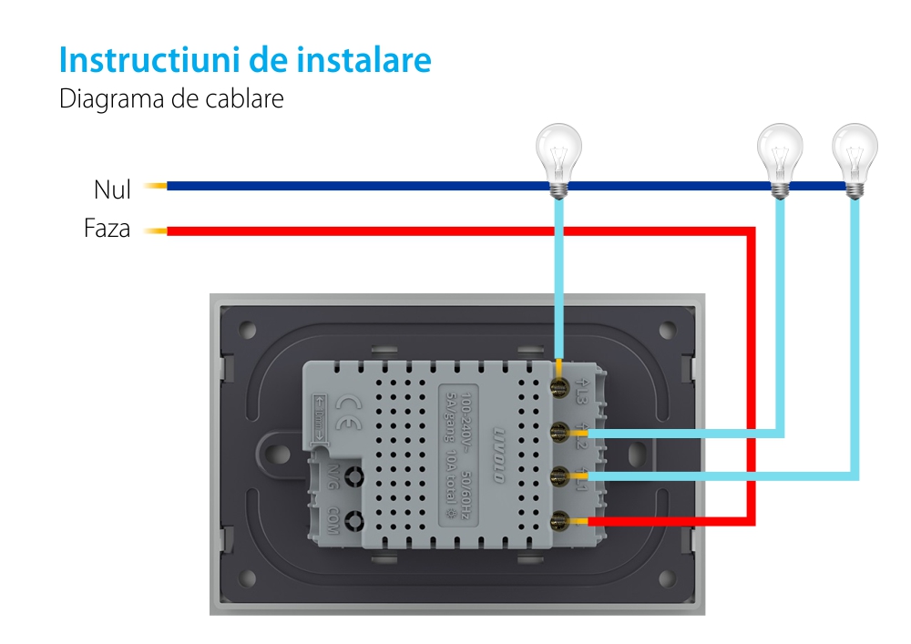 Modulo interruttore triplo touch Livolo standard italiano