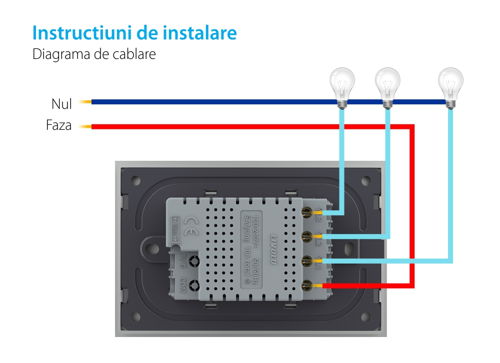 Modulo Interruttore triplo wireless con touch Livolo, standard Italiano – Nuova Serie