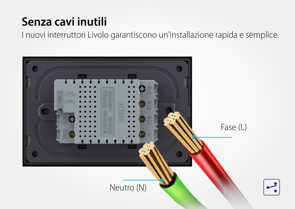 Doppio deviatore / invertitore touch Livolo con cornice in vetro, standard italiano – Nuova serie