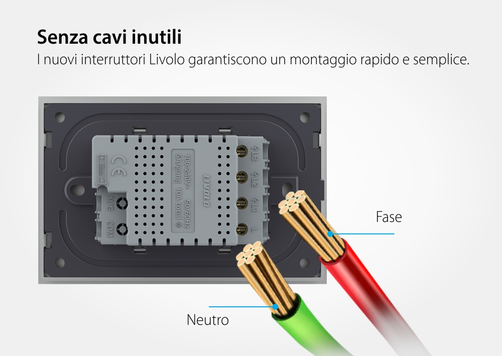 Interruttore triplo Livolo touch con cornice in vetro, standard italiano – Nuova serie