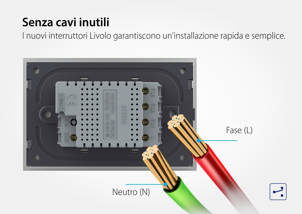 Triplo deviatore / invertitore touch Livolo con cornice in vetro, standard Italiano – Nuova Serie