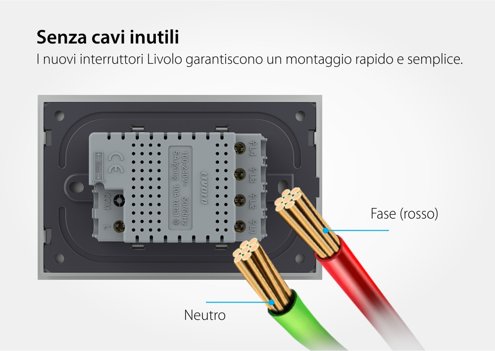 Interruttore touch quadruplo Livolo con cornice in vetro, standard italiano – Nuova serie