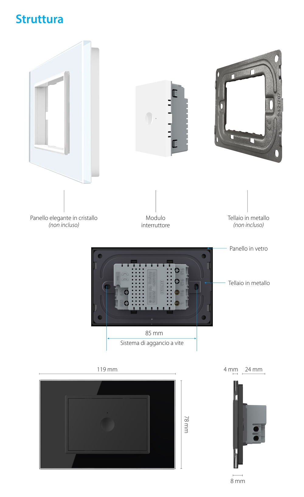 Modulo interruttore semplice touch Livolo standard italiano, nuova serie