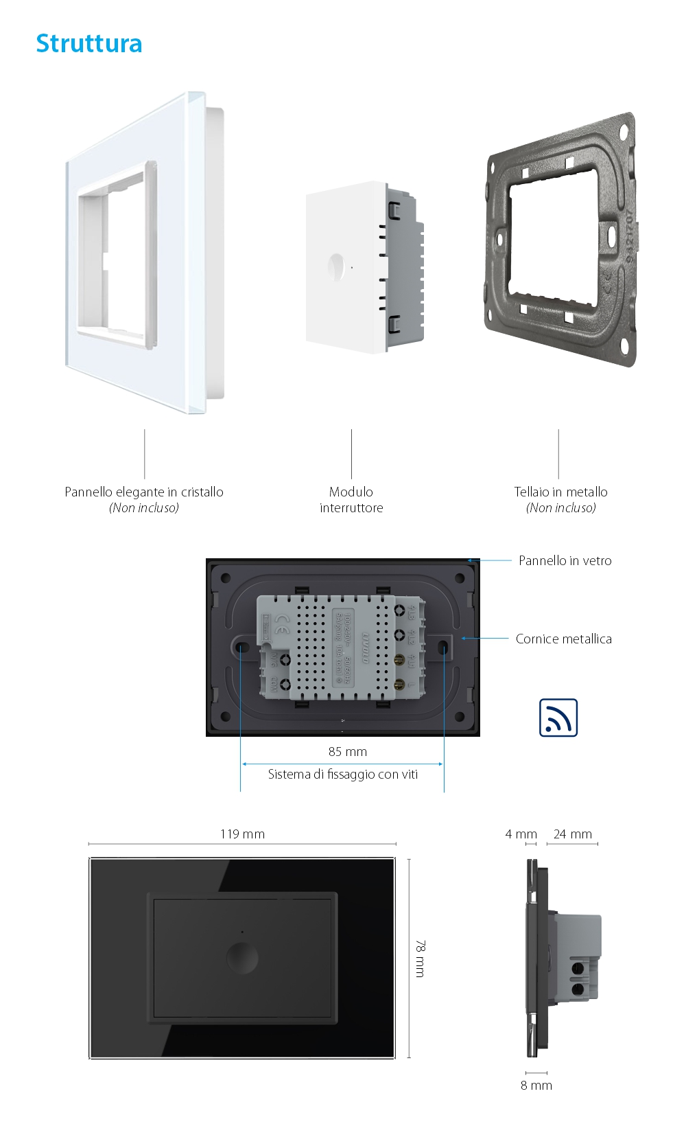 Modulo Interruttore semplice wireless con touch Livolo, standard Italiano – Nuova Serie
