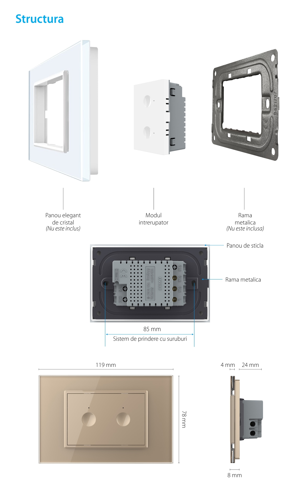 Modulo interruttore doppio touch Livolo standard italiano, nuova serie