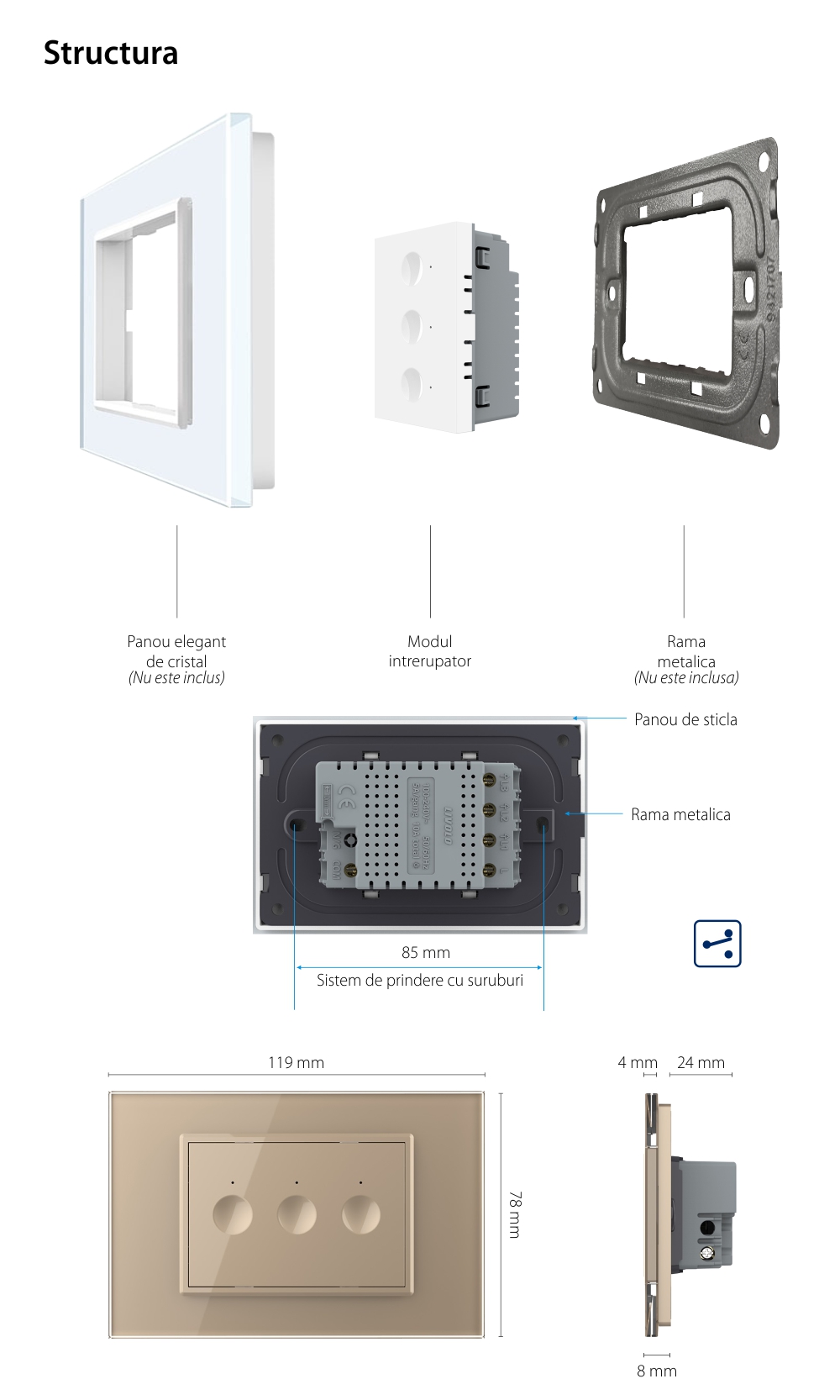 Modulo interruttore triplo deviatore / invertitore con touch Livolo, standard italiano, Nuova serie