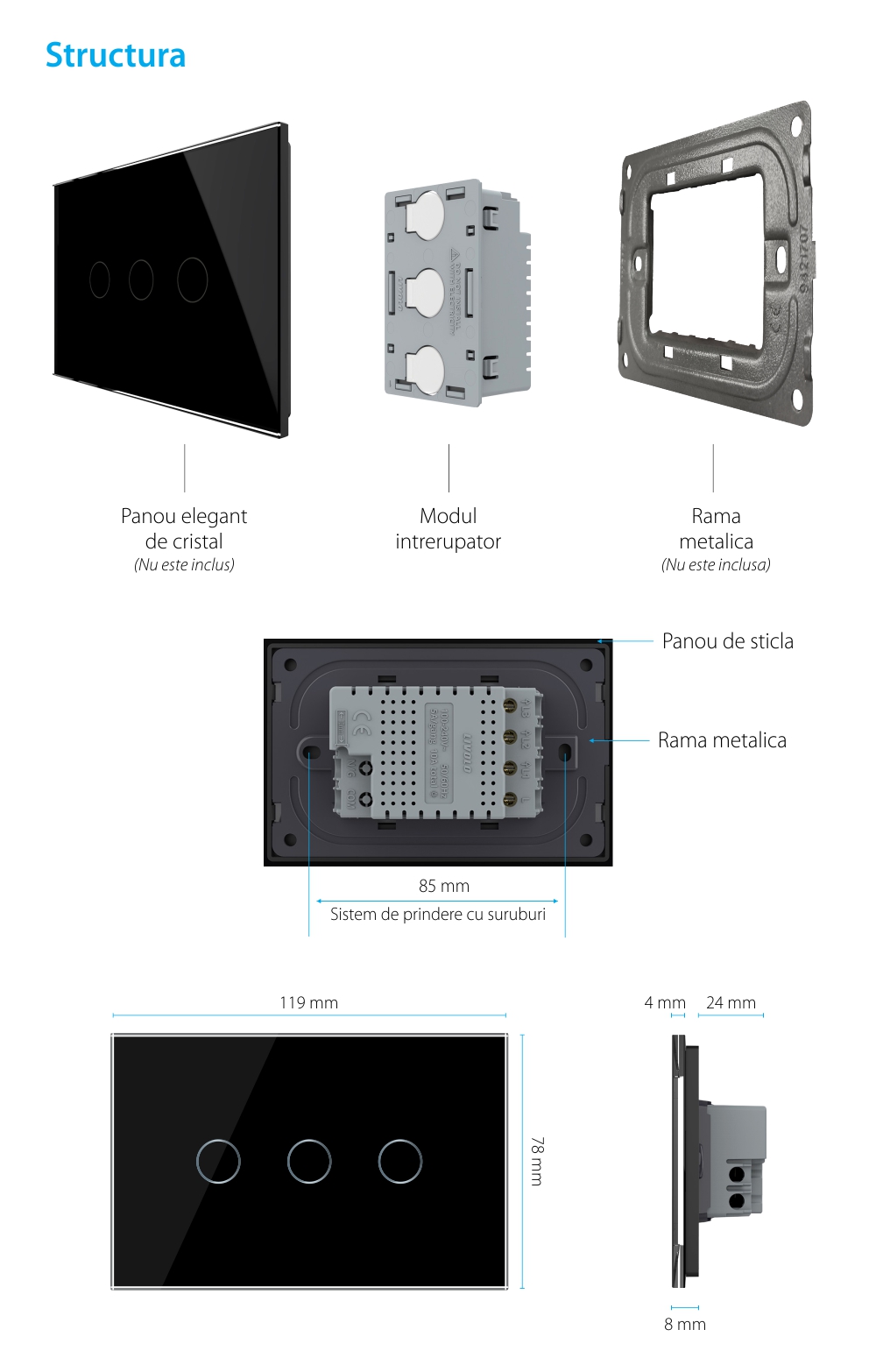 Modulo interruttore triplo touch Livolo standard italiano