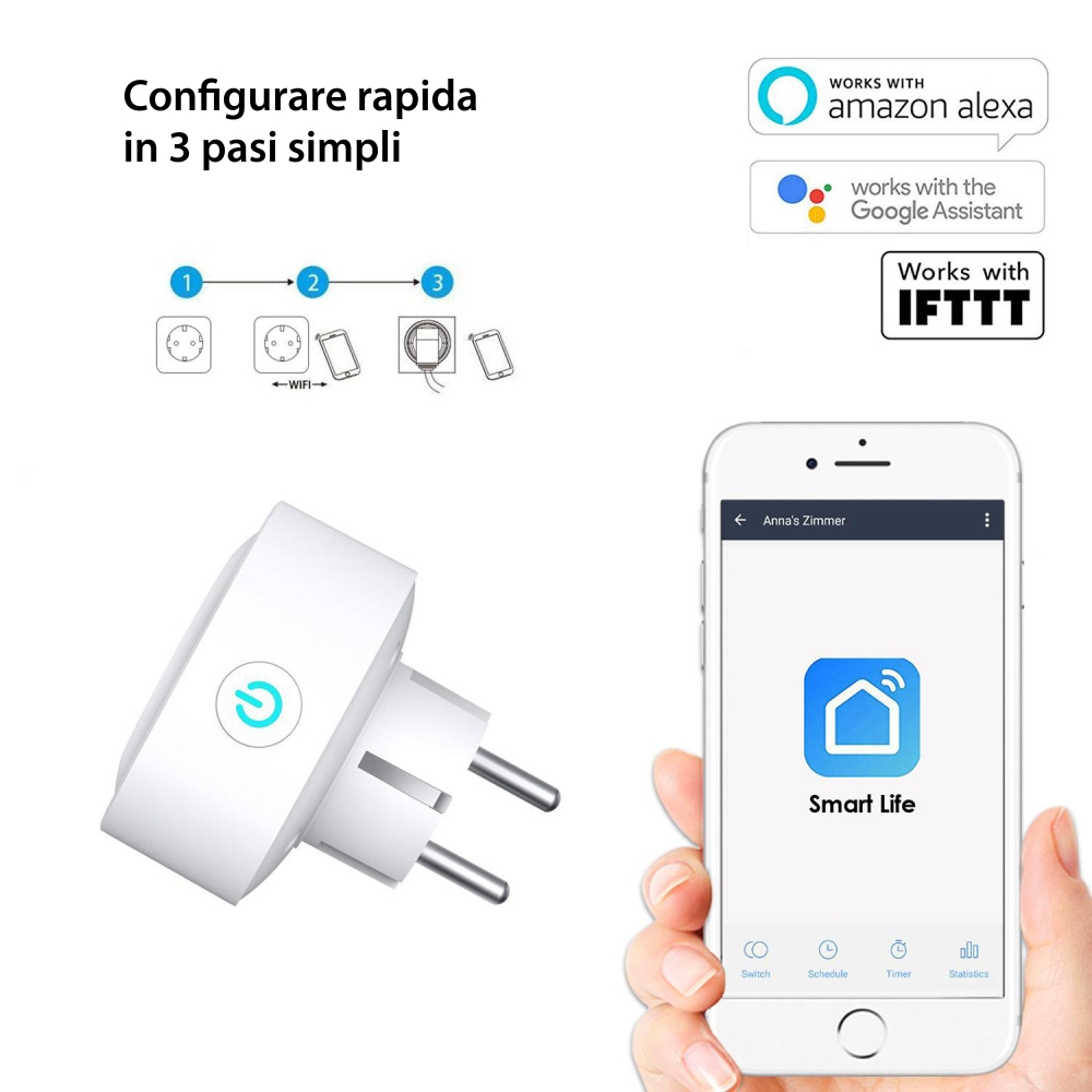 Presa intelligente Gosund SP112, Wi-Fi, 3600W, 2 x USB, Controllo tramite applicazione, Programmazione, Monitoraggio consumo