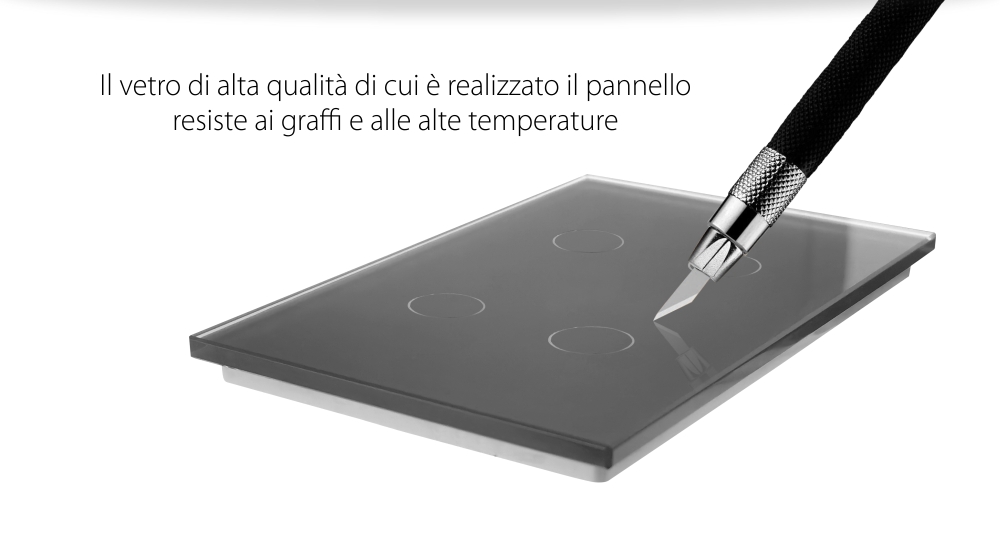 Pannello interruttore quadruplo con touch Livolo in vetro, standard italiano – Nuova serie