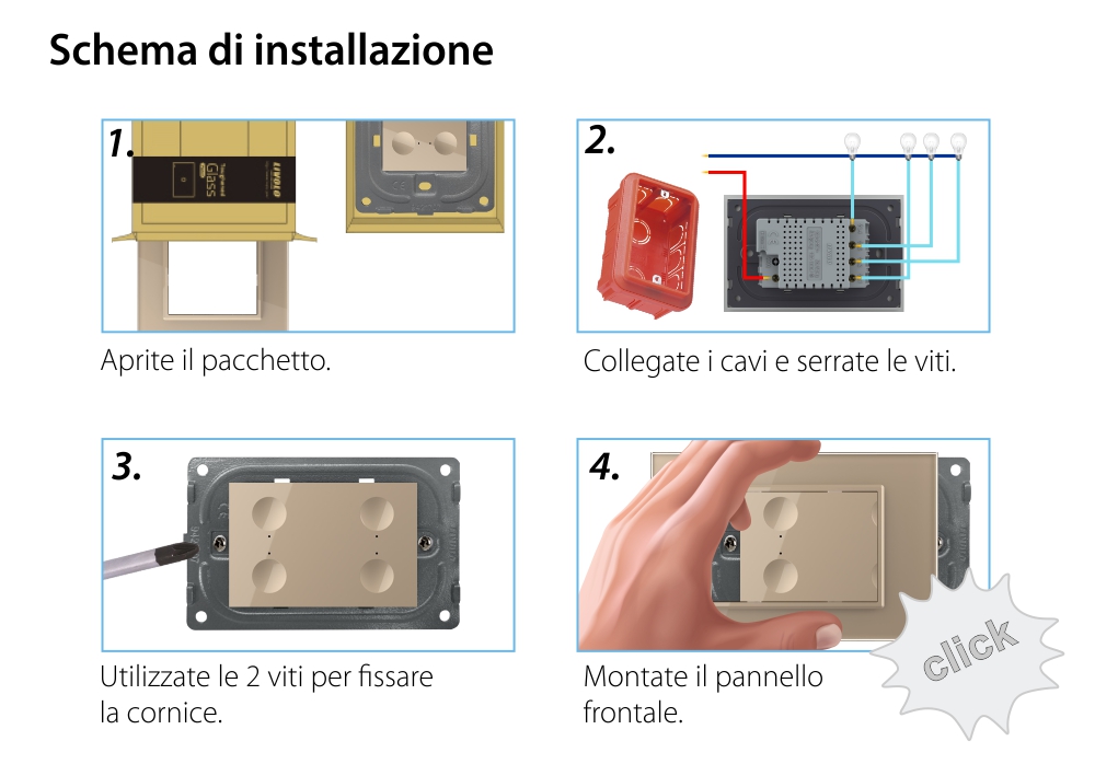 Modulo interruttore quadruplo con touch Livolo, standard italiano, nuova serie