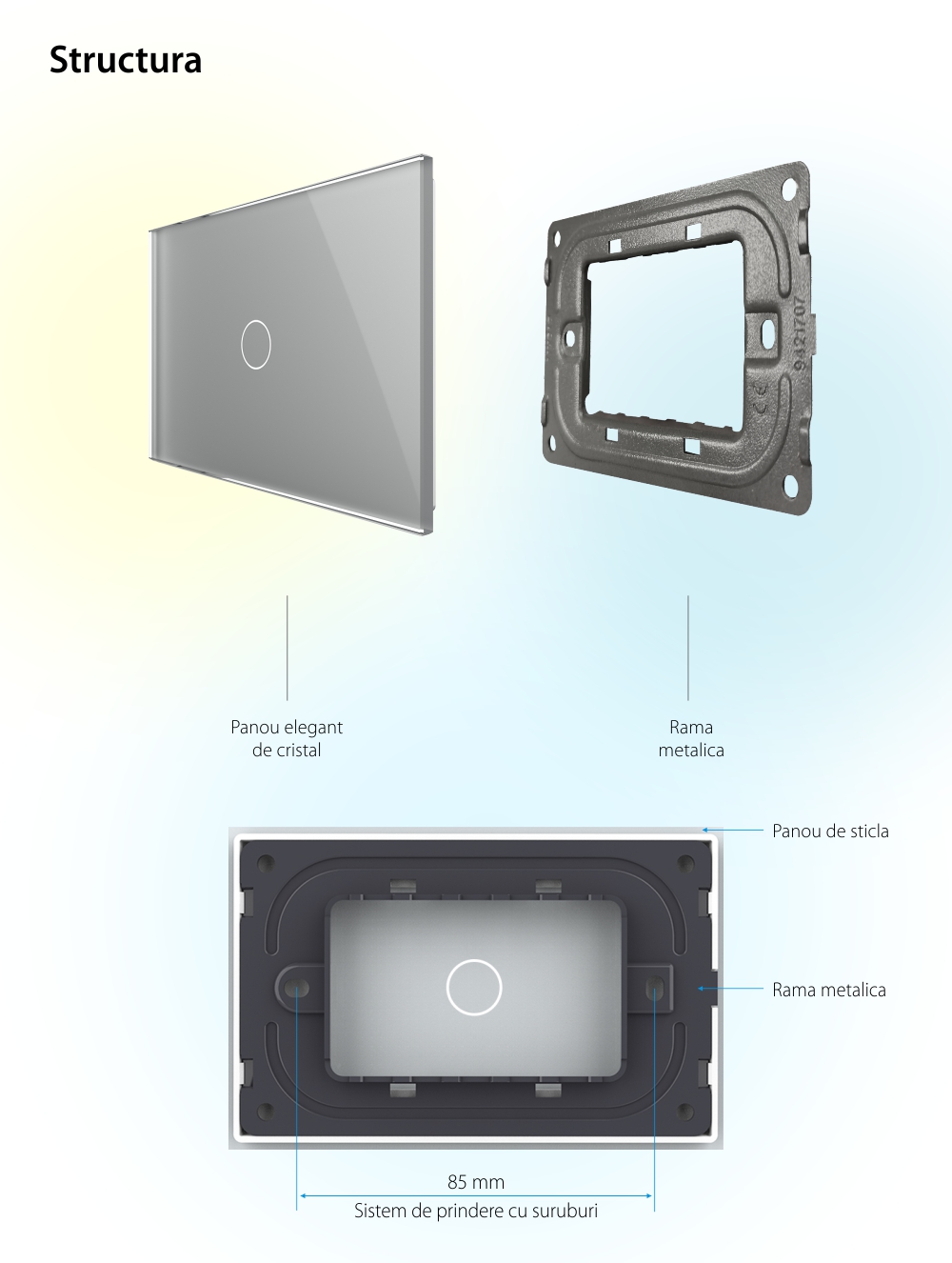 Pannello interruttore semplice touch Livolo in vetro, standard Italiano – Nuova serie