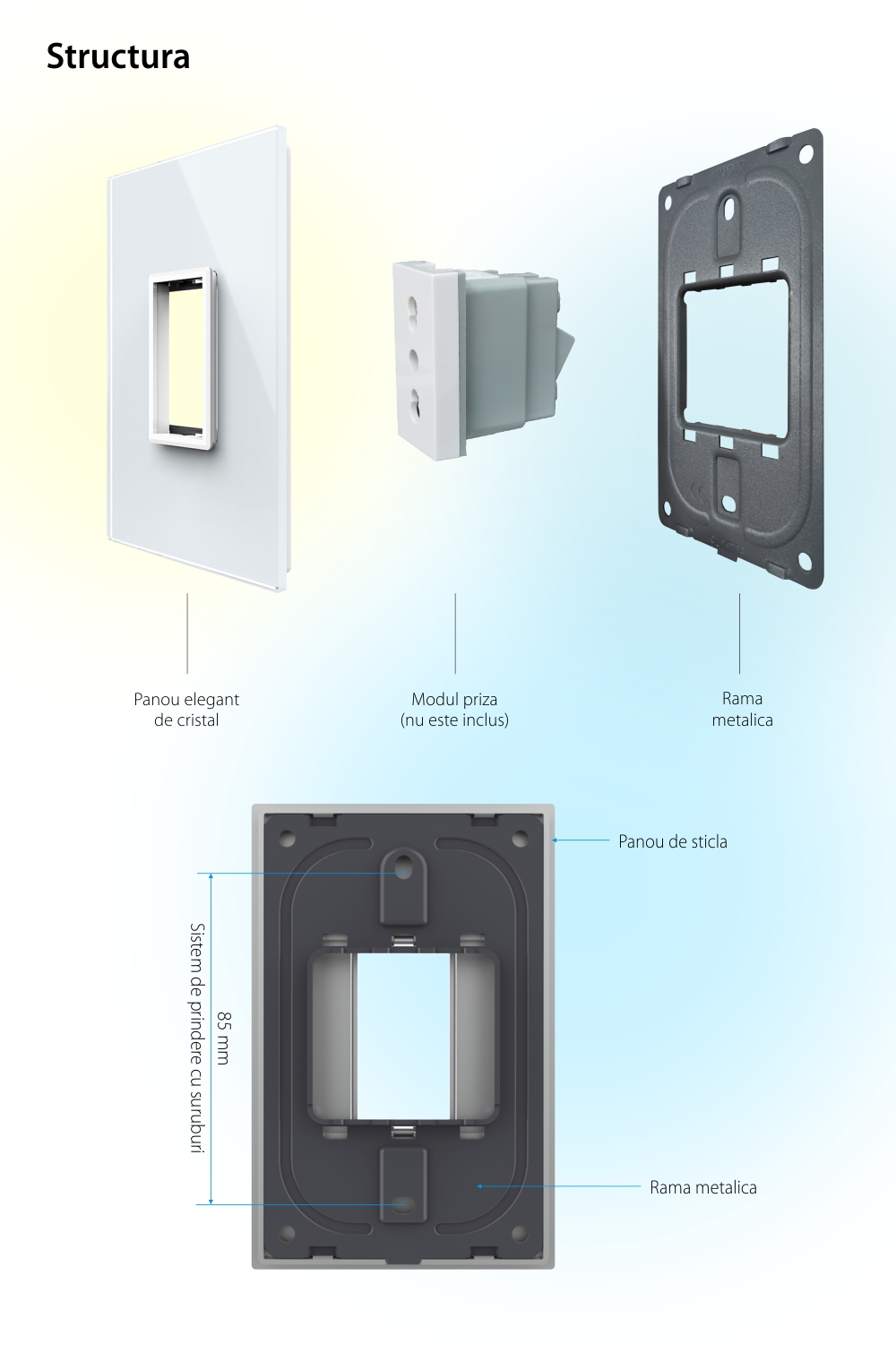 Cornice in vetro Livolo standard italiano 1M – Nuova serie
