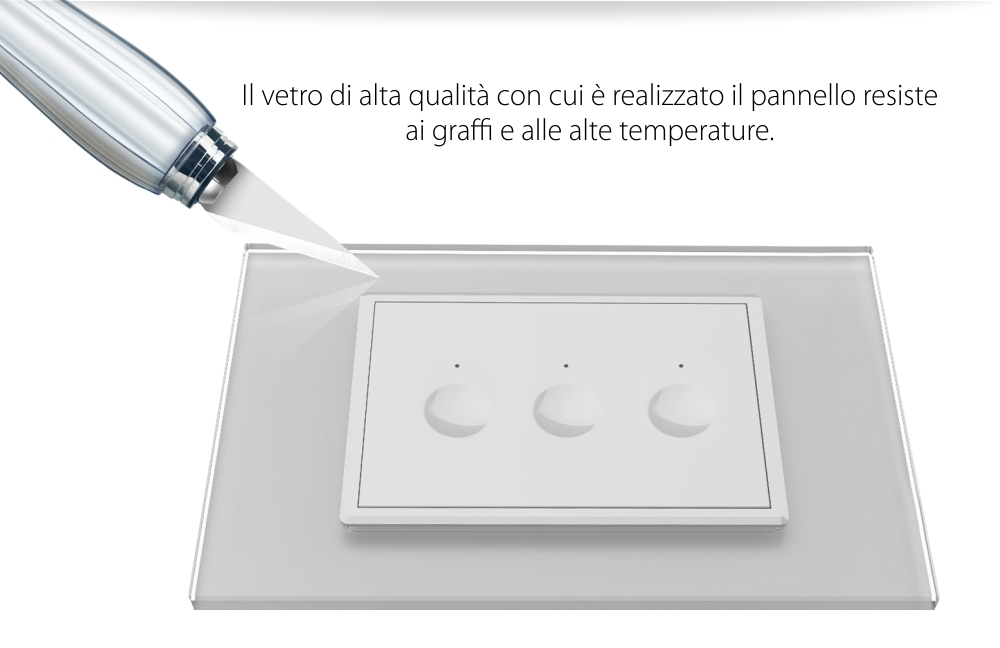 Interruttore triplo wireless con touch Livolo con cornice in vetro, standard Italiano – Nuova Serie