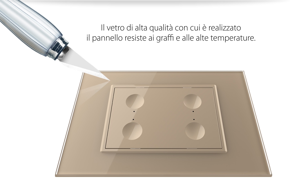 Deviatore / invertitore quadruplo wireless con touch Livolo con cornice in vetro, standard italiano – Nuova serie
