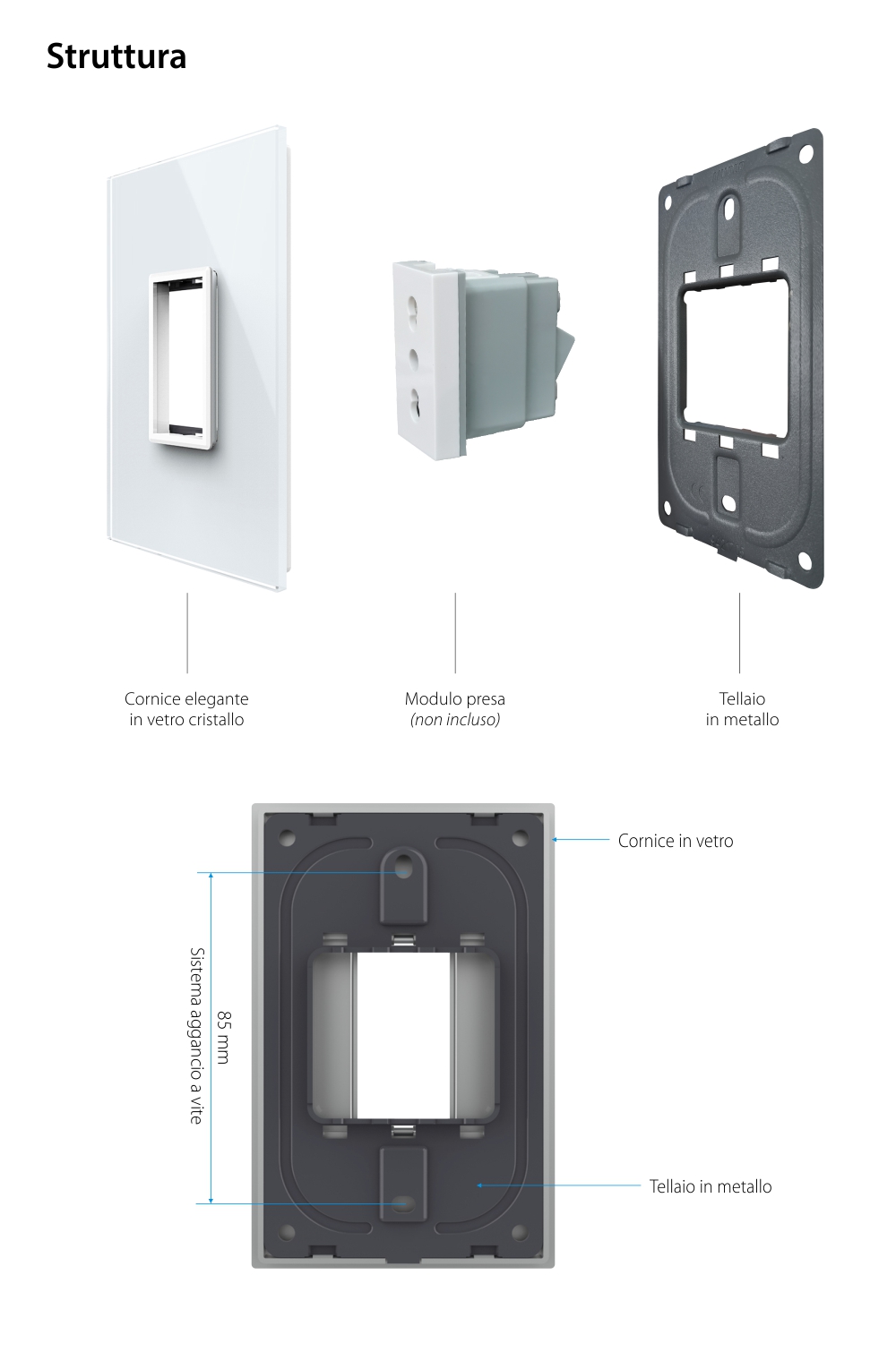 Cornice in vetro Livolo standard italiano 1M – Nuova serie