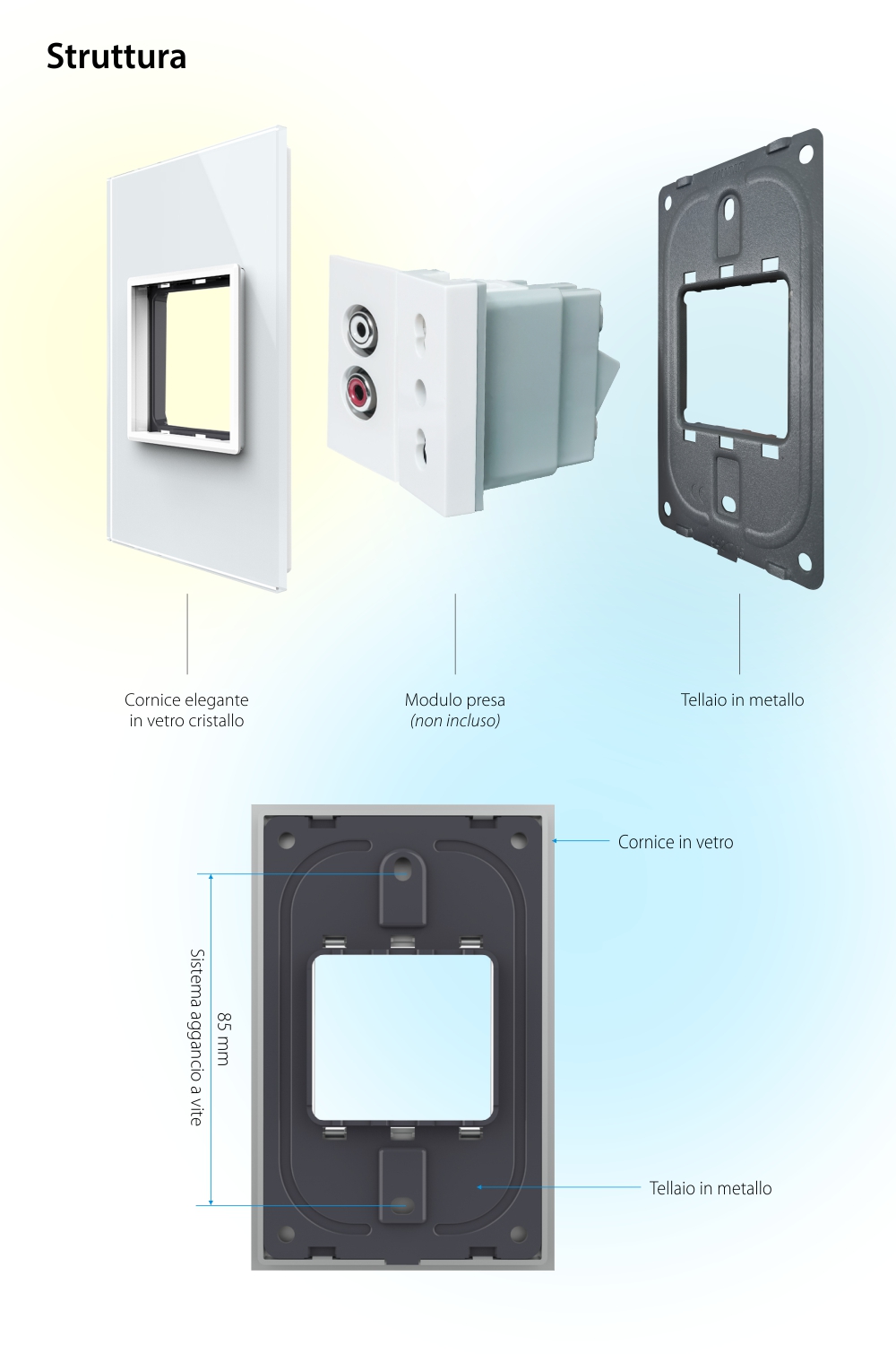 Cornice in vetro Livolo standard italiano 2M – Nuova serie