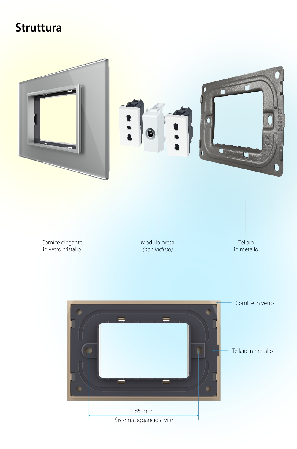 Cornice vetro Livolo standard italiano 3M – Nuova serie