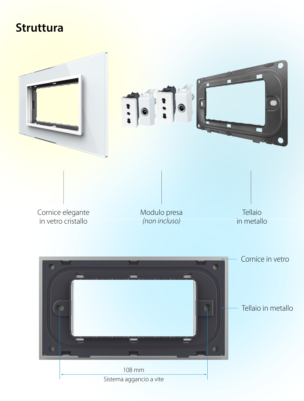 Cornice in vetro Livolo standard italiano 4M – Nuova serie