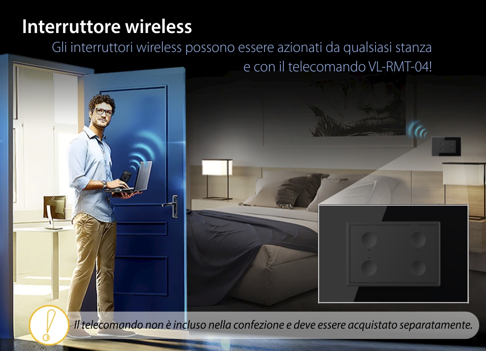 Modulo Interruttore Quadruplo Wireless con Touch LIVOLO, Standard Italiano – Nuova Serie
