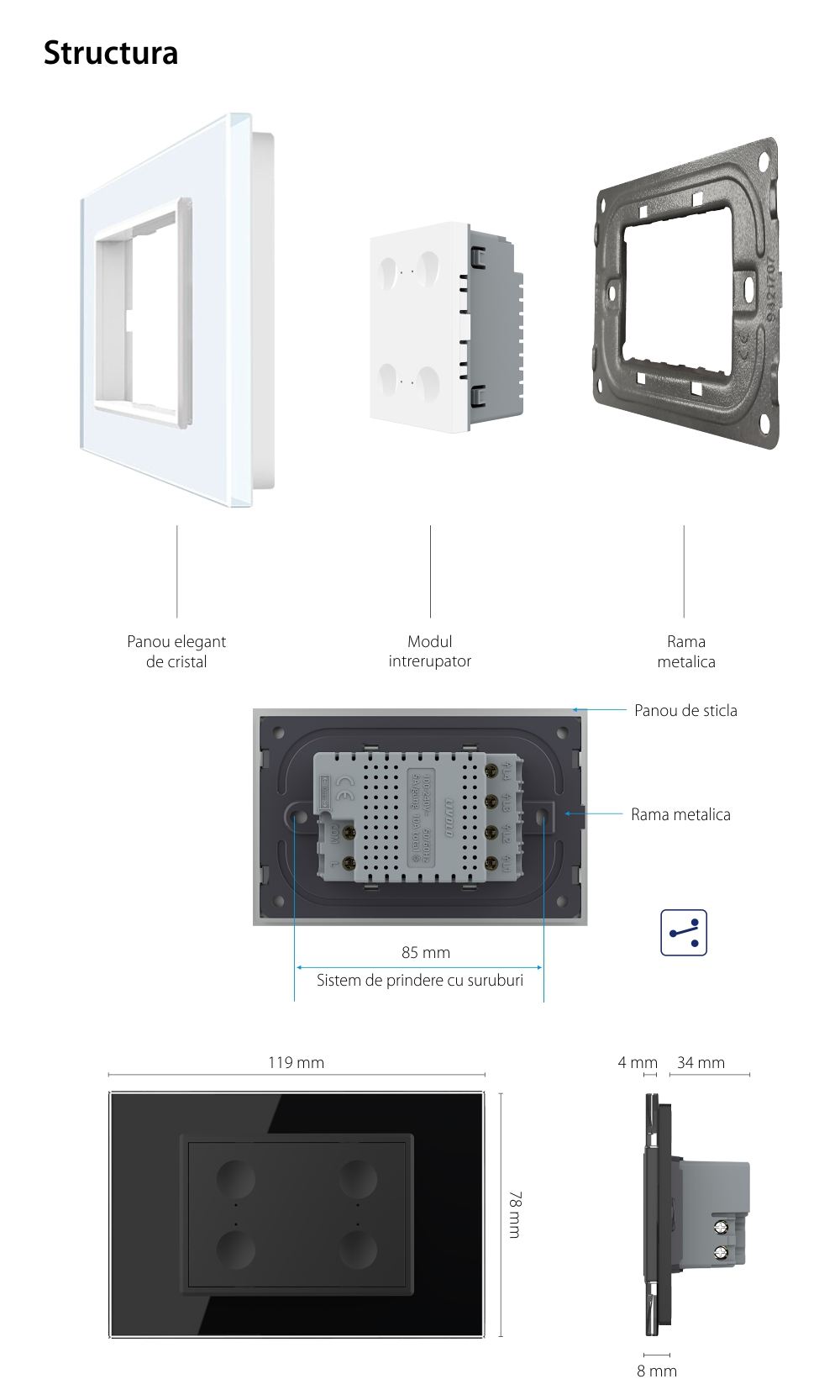 Interruttore quadruplo deviatore/invertitore touch Livolo standard italiano, nuova serie