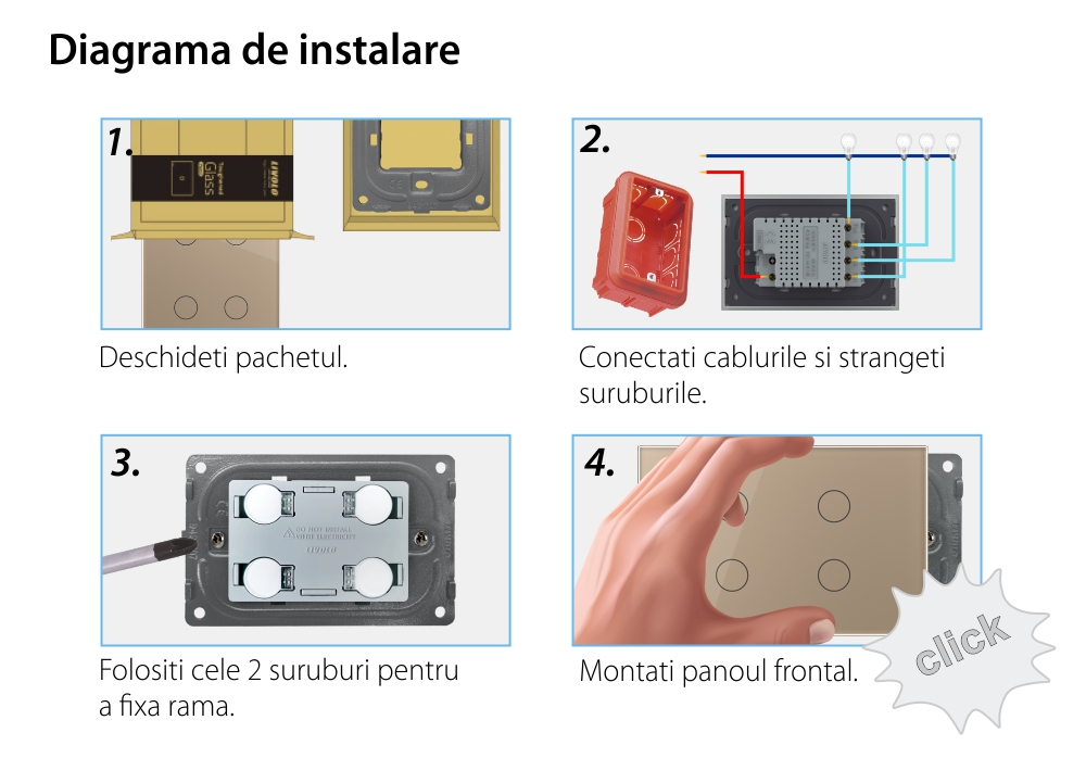 Pannello interruttore quadruplo con touch Livolo in vetro, standard italiano – Nuova serie
