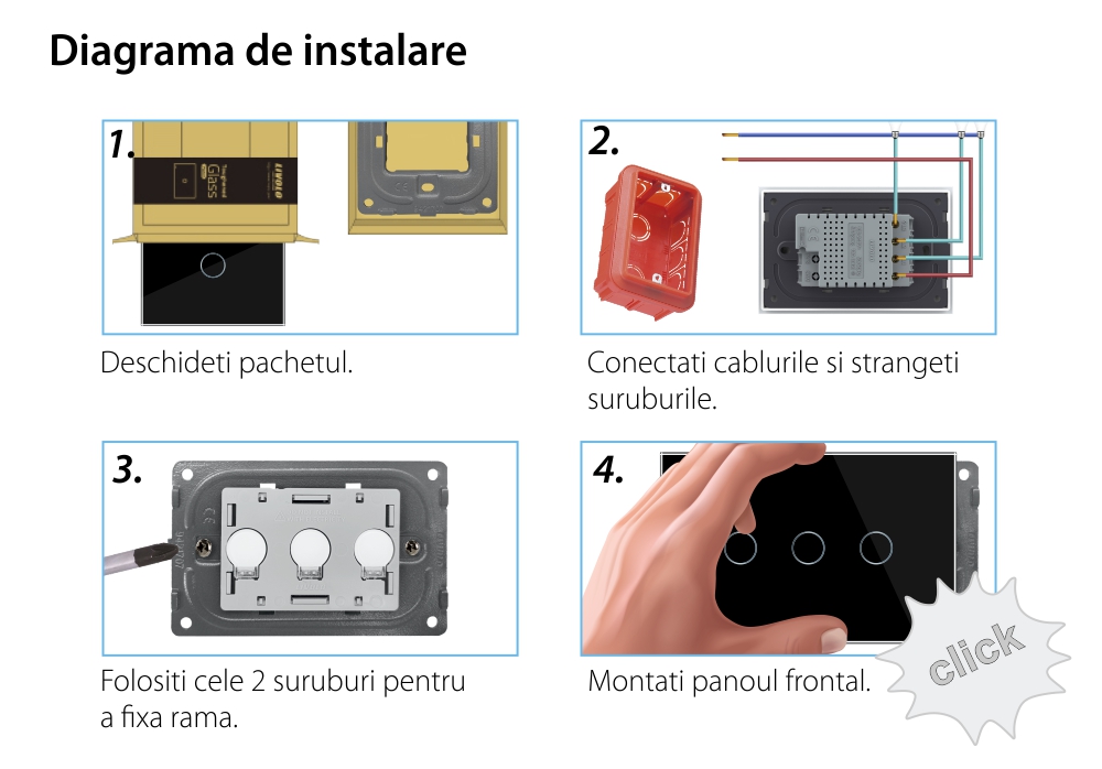 Pannello Interruttore triplo touch Livolo in vetro, standard italiano – Nuova serie